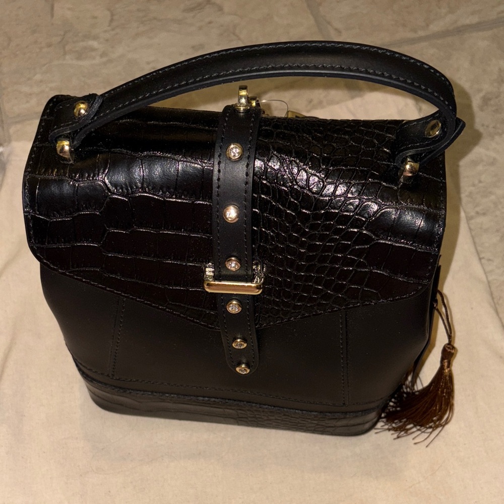 House of Harlow 1960 Black Croc-Embossed Backpack - Picture 3 of 10